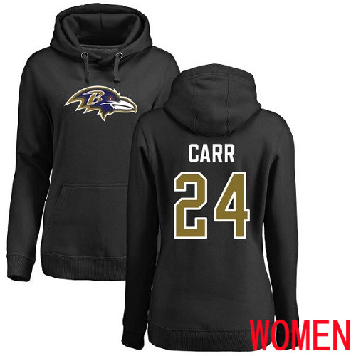 Baltimore Ravens Black Women Brandon Carr Name and Number Logo NFL Football #24 Pullover Hoodie Sweatshirt->nfl t-shirts->Sports Accessory